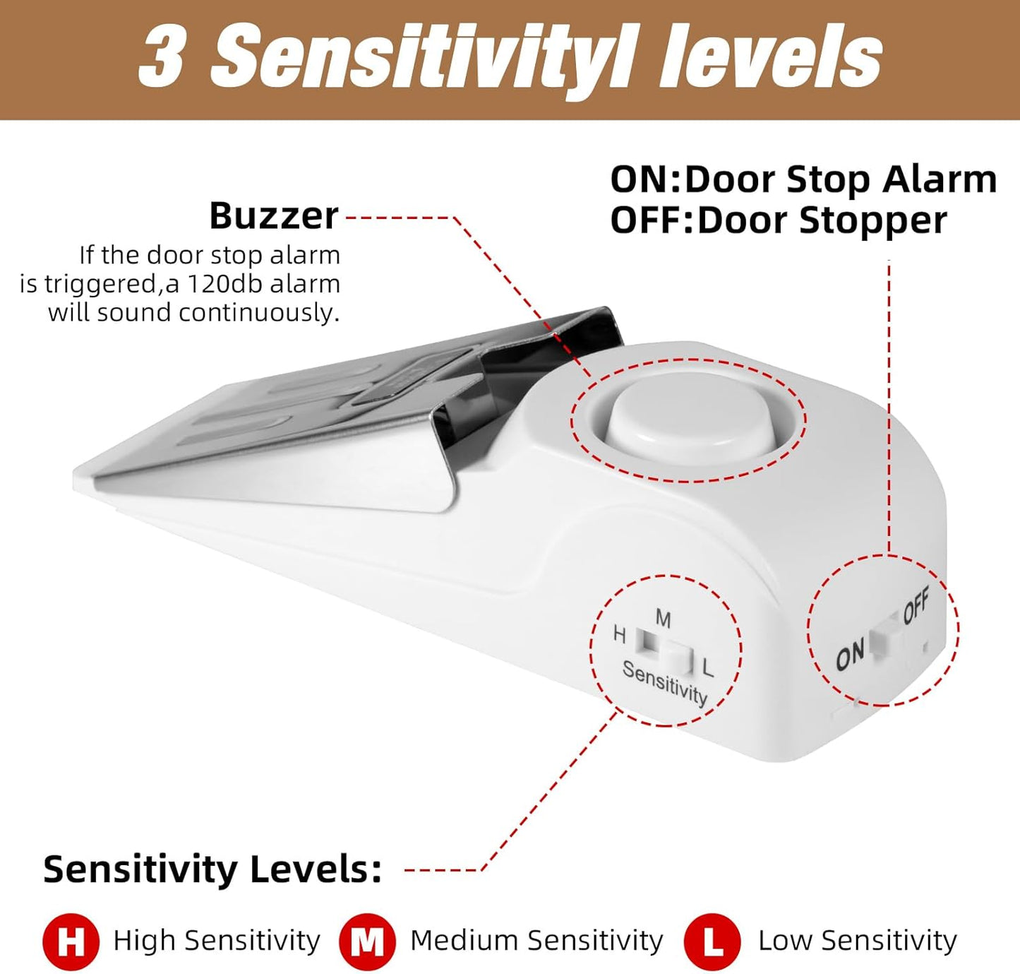 Door Stop Alarm and Adjustable Portable Door Lock Provide Double Security for Home, Hotel and Traveling (1 Door Lock + 2 Door Stop)