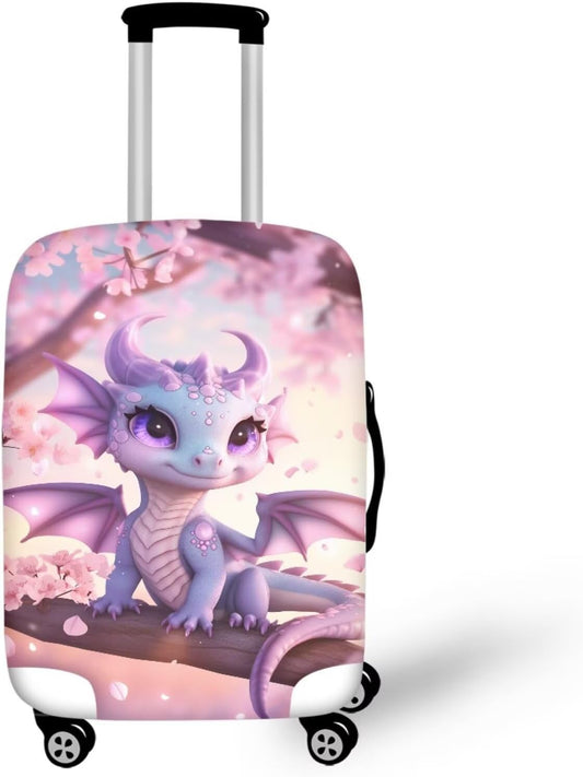 Dragon Suitcase Cover Elastic Thickness Travel Luggage Protector with Invisible Zip Washable Anti-Scratch Luggage Covers Universal Fits 30-32'' Spandex Baggage Case, Cherry Floral