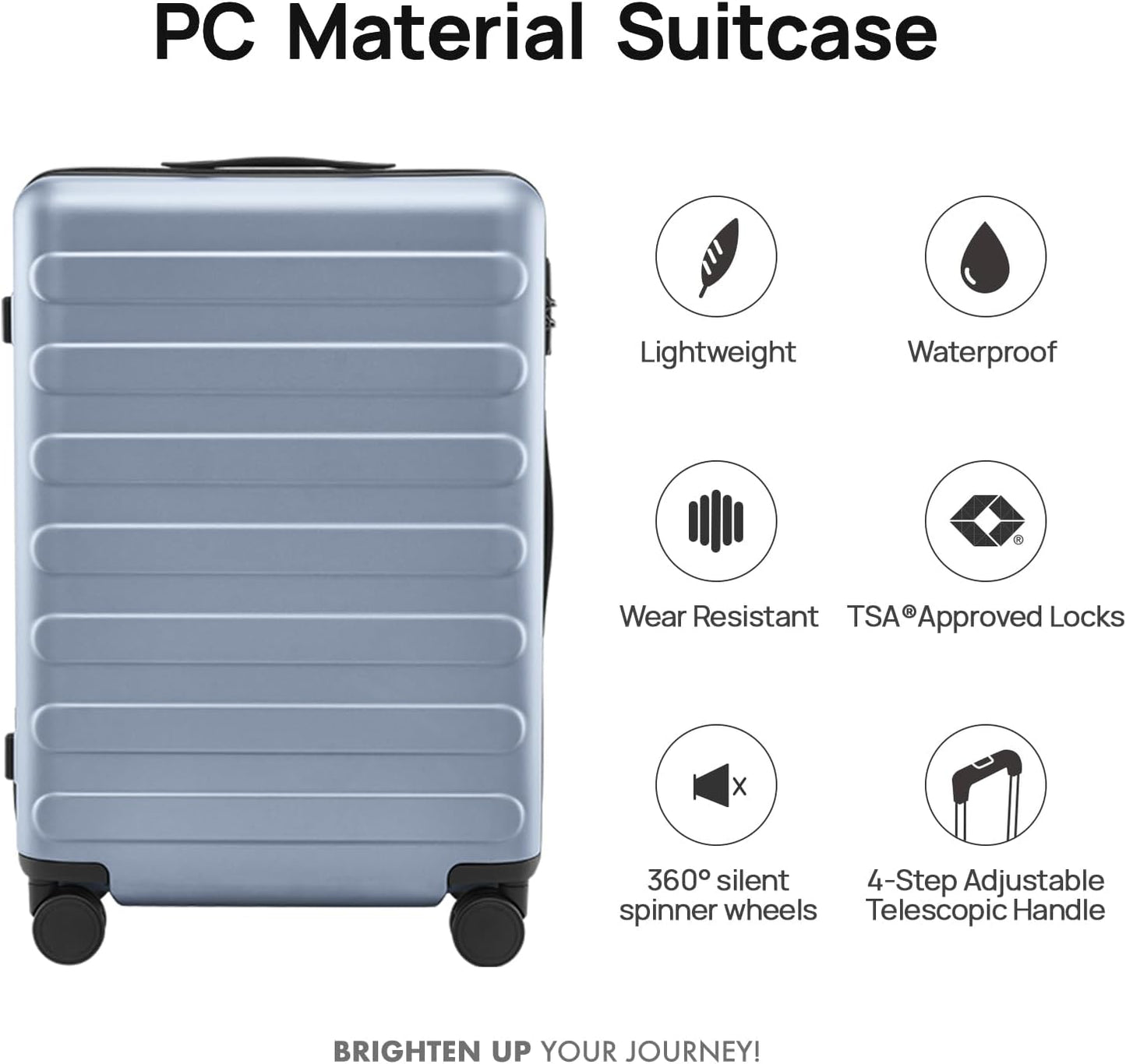 NINETYGO Medium Checked Luggage 26 Inch, Checking In Luggage with Smooth Spinner Wheels, Lightweight, Hard Shell PC Suitcase, Lightweight Travel Luggage, TSA Approved (Shadow, Rhine Basic)