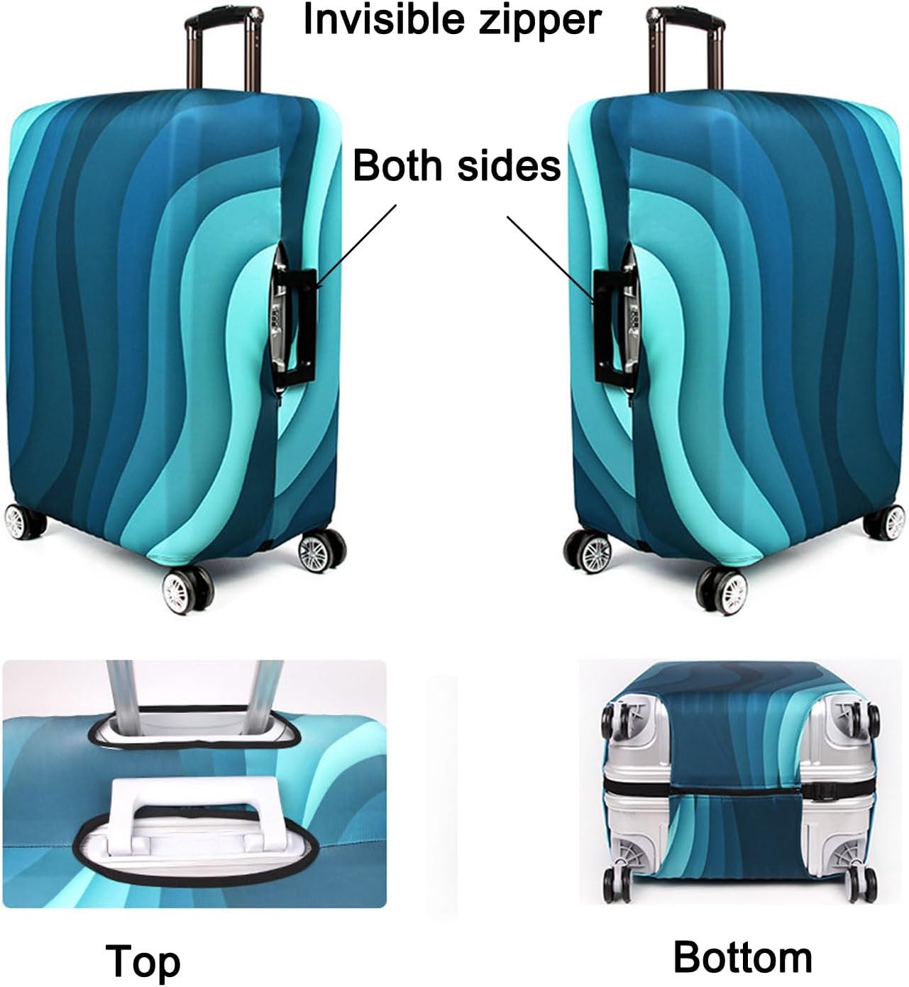 MosaiRudo Thicker Luggage Cover Elastic Suitcase Cover Protector Fits 18-32 Inch Suitcase Travel Accessories (Green Ripple, L)