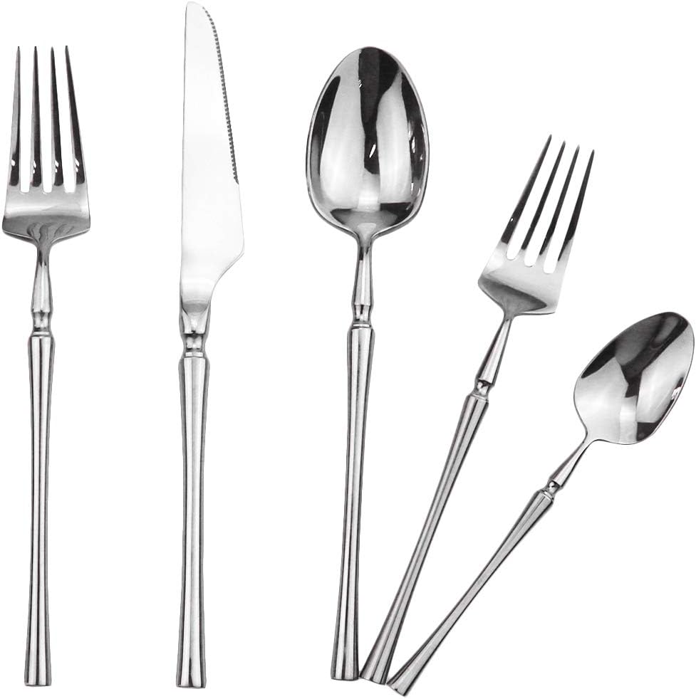Gugrida 20 piece Silver Flatware Set 304 Stainless Steel Fork Spoon Cutlery Luxury Mirror Polished Silverware, Dishwasher Safe, Service for 4