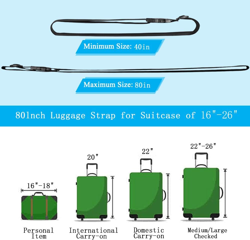 4Pcs Luggage Straps for Suitcase Travel Accessories TSA Approved, 80In Long Belts to Keep Your Suitcase Secure, Adjustable Bag Straps with Quick-Release Buckle for Travel Bag Closure, Multicolor