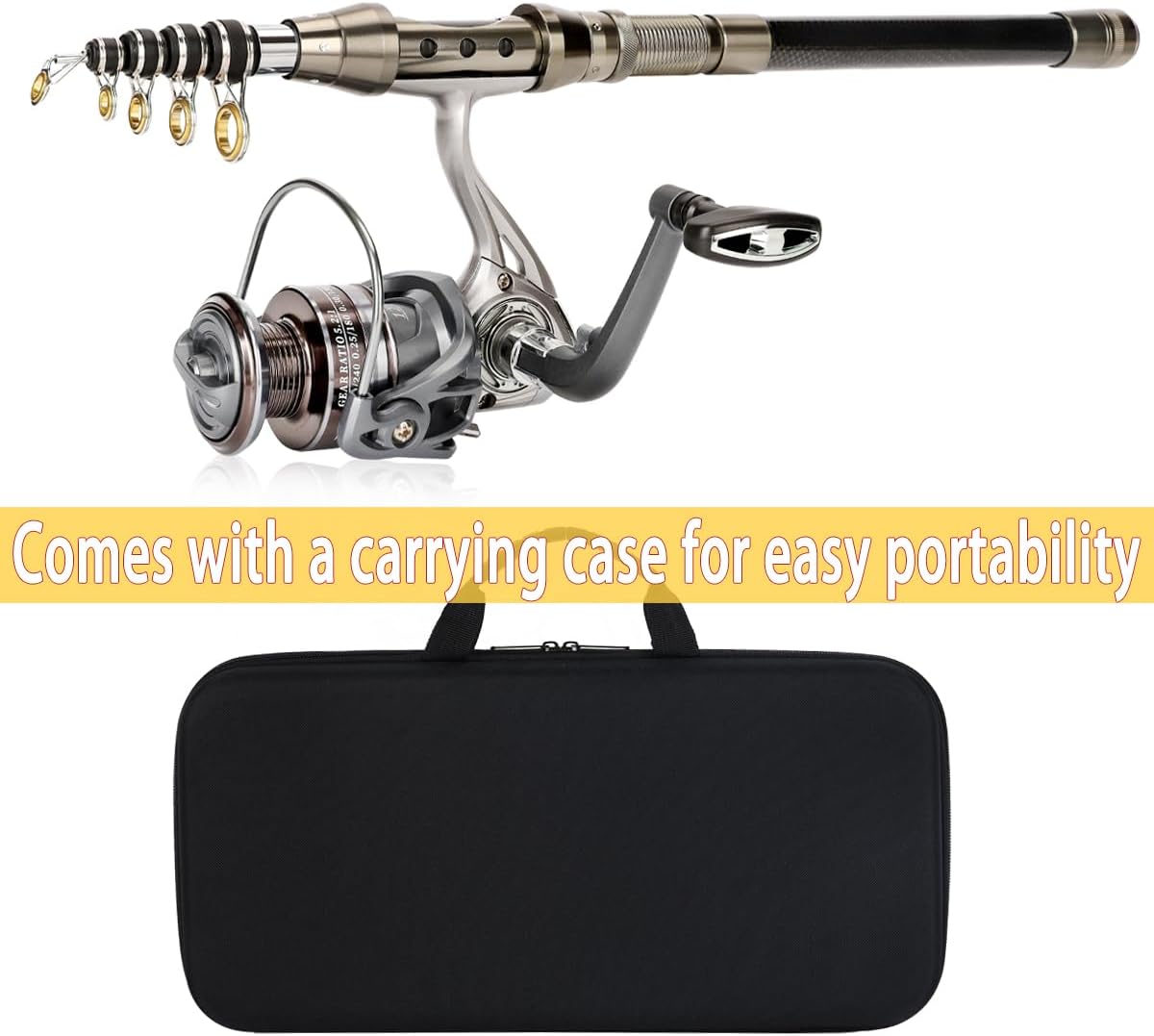Fishing Rod Telescopic Carbon Fiber Rod Combo with Spinning Reel Portable Tackle Case Fishing Line Artificial Baits and Hooks for Travel Saltwater Freshwater Fishing