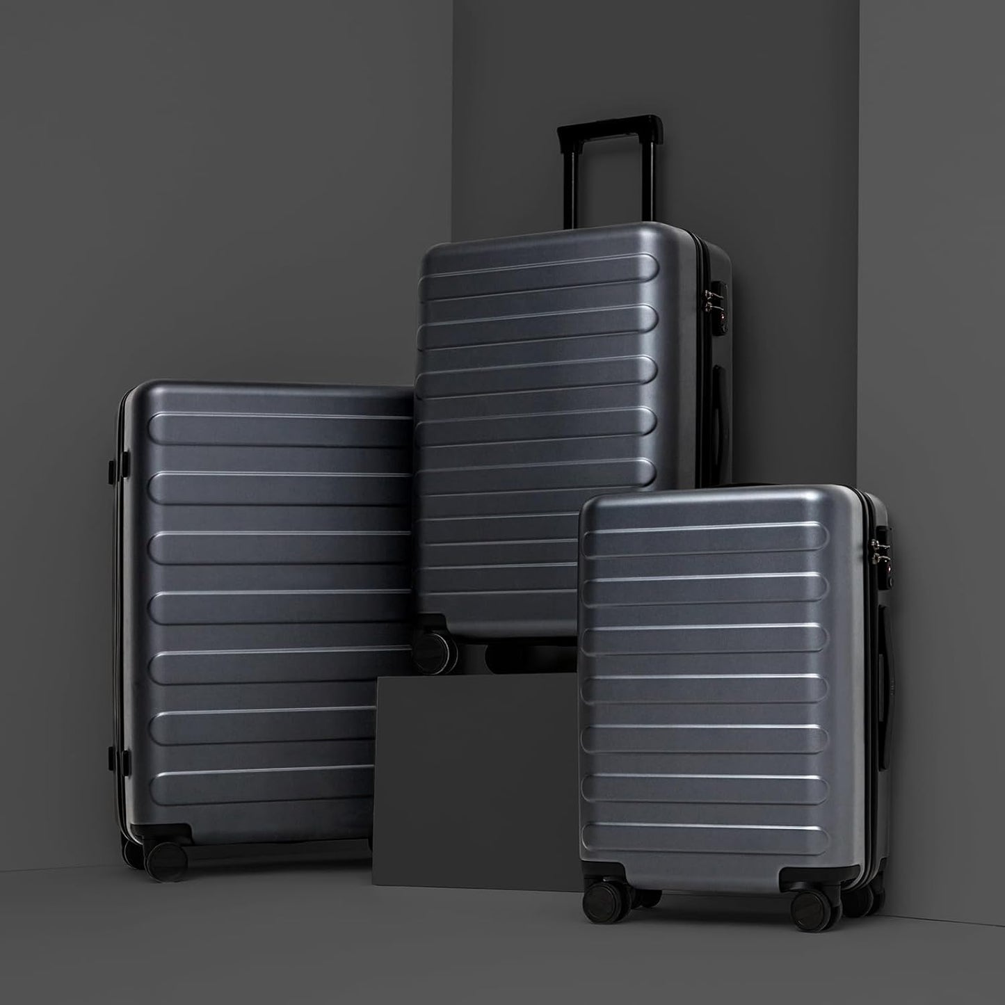 NINETYGO Carry On Luggage 22x14x9 Airline Approved, 20 Inch Luggage with Smooth Spinner Wheels, Lightweight, Hard Shell PC Suitcase Carry-On, Travel Luggage, TSA Approved (Grey, Rhine Basic)