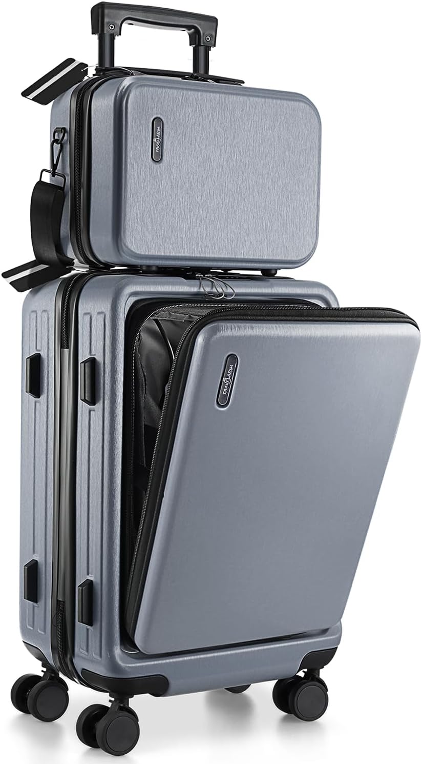 22 Inch Carry On Luggage 22x14x9 Airline Approved, Carry On Suitcase with Wheels, Hard-shell Carry-on Luggage, Durable Luggage Carry-On, Grey Small Suitcase with Cosmetic Case