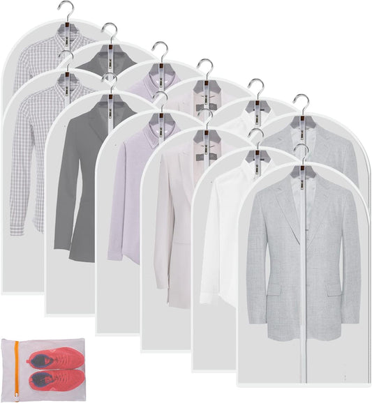 Clear Garment Bags Clothes Covers Protecting Dusts (Set of 12) for Storage Plastic Garment Bags Hanging Clothes Bags Dress Bag for Gowns Long with Zipper for Closet - 24'' x 40''/12 Pack