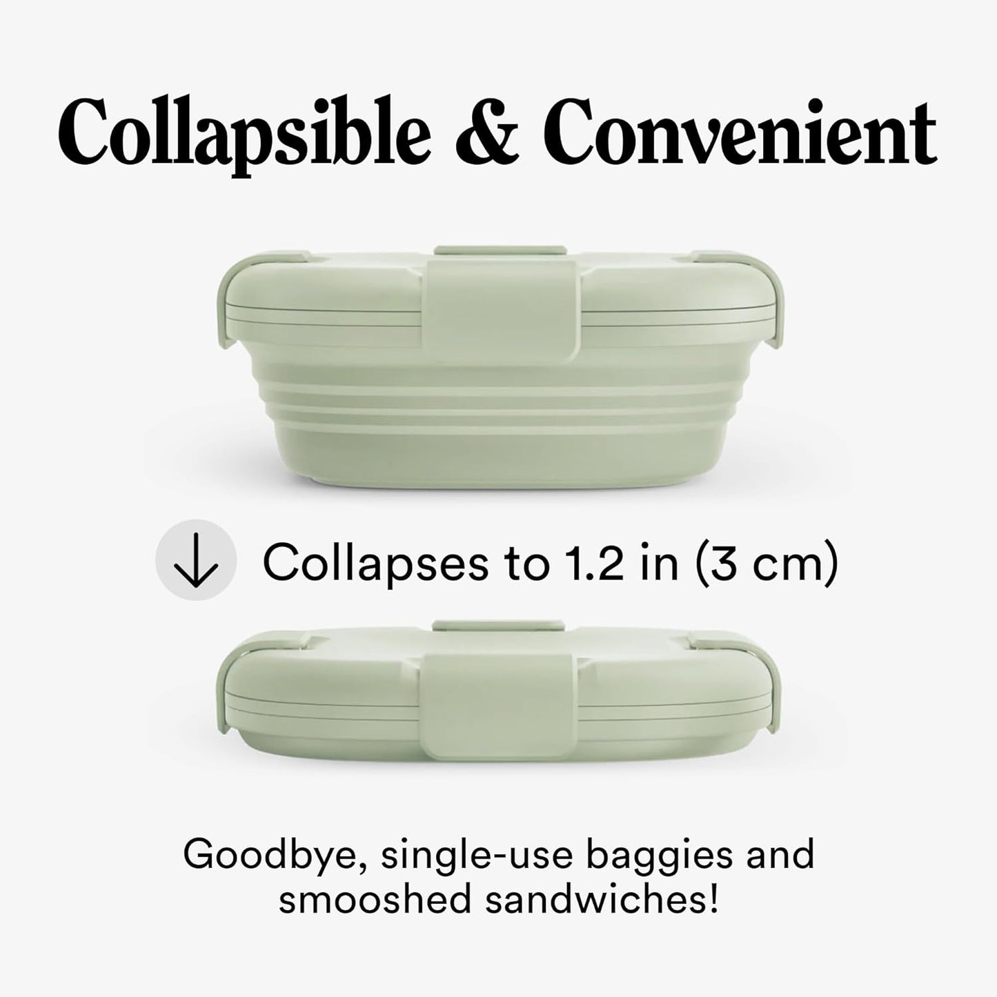 STOJO Collapsible Sandwich Box – 24oz, Reusable Food Storage Container, Silicone Bowl for Hot/Cold Food – Meal Prep, Lunch, Camping, Hiking – Dishwasher Safe (Set of 1, Sage)