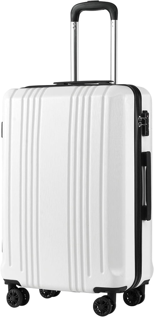 Coolife Luggage Suitcase PC+ABS with TSA Lock Spinner Carry on Hardshell Lightweight 20in 24in 28in(white, M(24IN))
