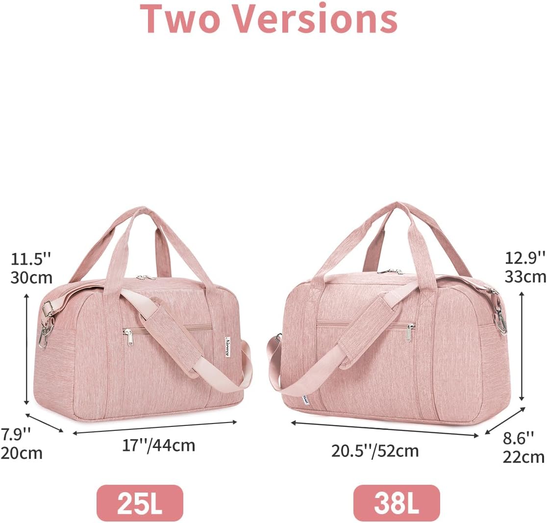 Narwey Carry on Bag 22x14x9 Airlines Approved, Carry on Duffle Bag for Airplane with Wet Pocket, Travel Duffel Bag Luggage Bag Weekender Overnight for Women Men (Pink)