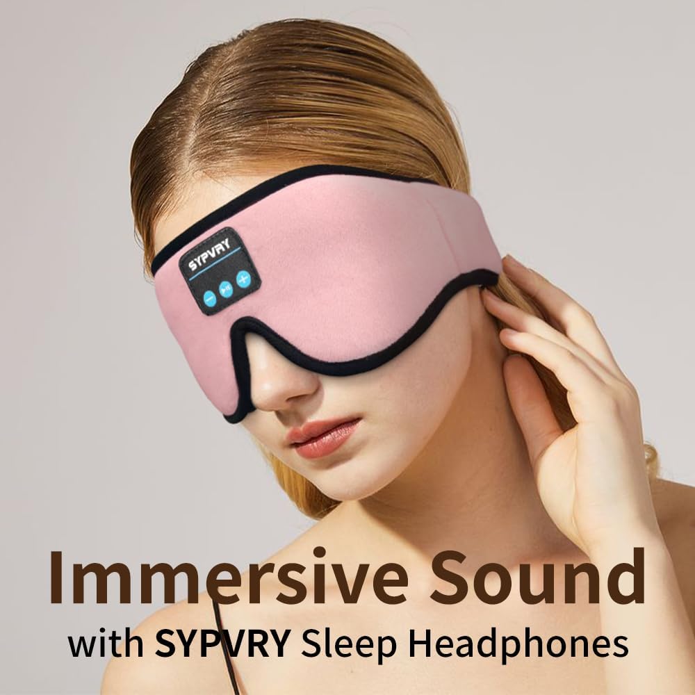 Bluetooth Sleep Mask Wireless Headphones 3D Bluetooth Eye Mask for Side Sleepers SYPVRY Blackout Eye Mask with Headphones Speaker for Airplane,Travel (Pink)