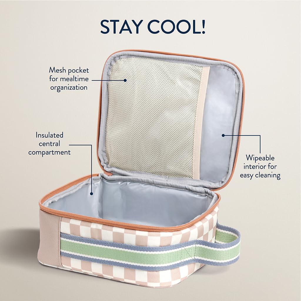 Itzy Ritzy Toddler Lunch Box - Kids Lunch Bag is Insulated and Includes Water Bottle Holder Plus 2 Pockets - Durable, Easy to Clean Toddler Bag (Checkerboard)