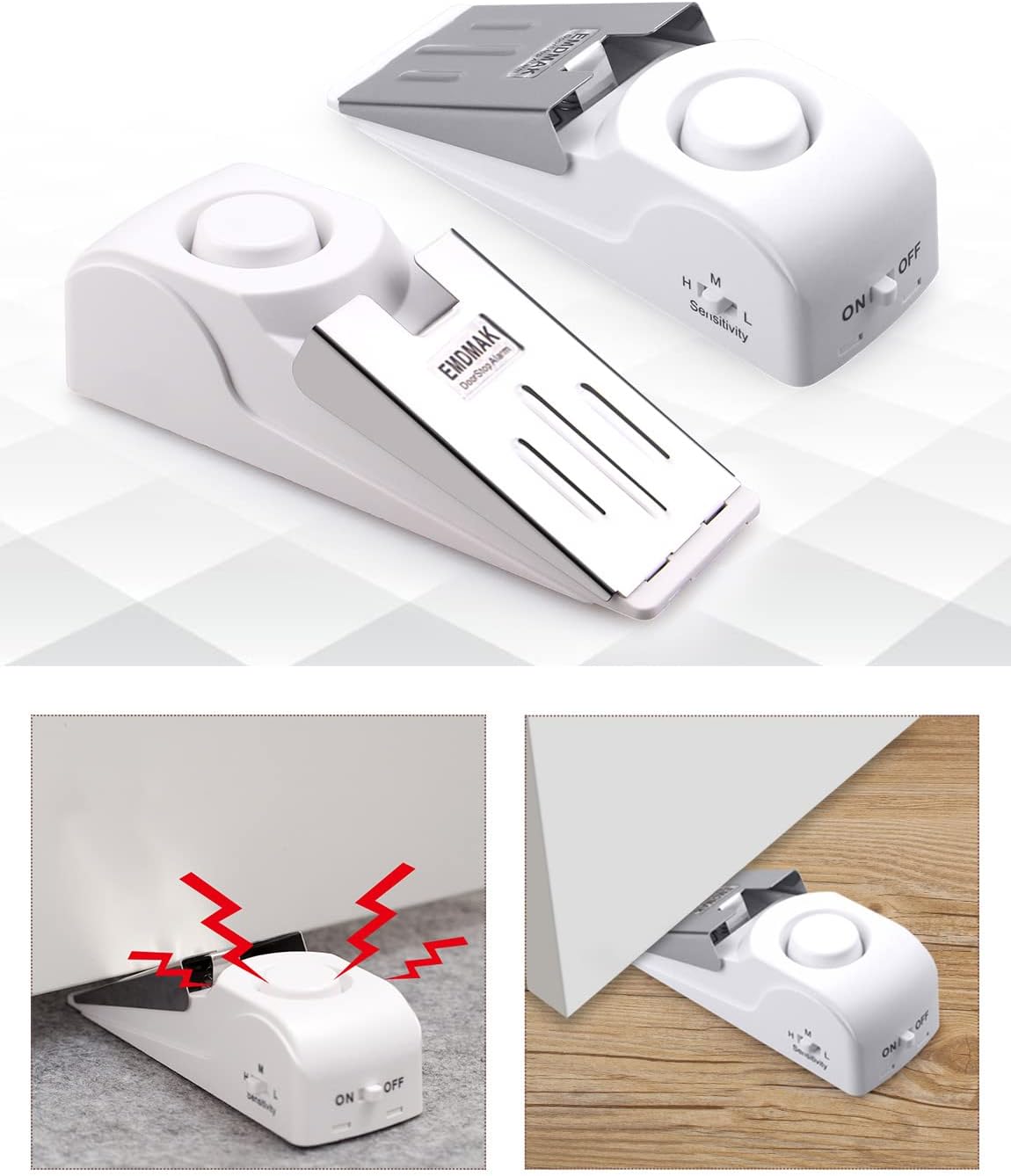 EMDMAK Door Stop Alarm with 120DB Siren Door Stop for Home & Travel (White) (Pack of 1)