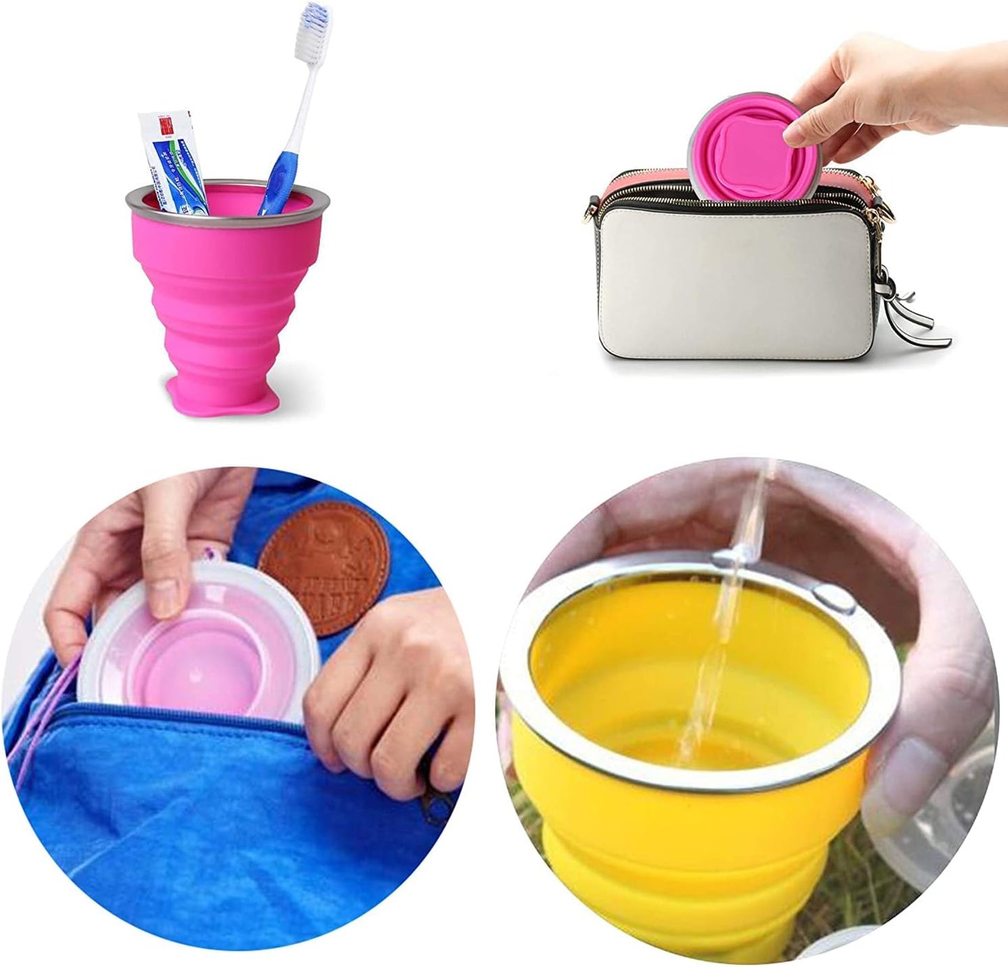 Collapsible Cup- Silicone Foldable Cups Expandable Folding DrinkingCup -Reusable Portable Mugs-Cup For Travel, Camping, Hiking, Survival, Car, Picnic, Beach, Holiday Vacation, Outdoor Sports Rose