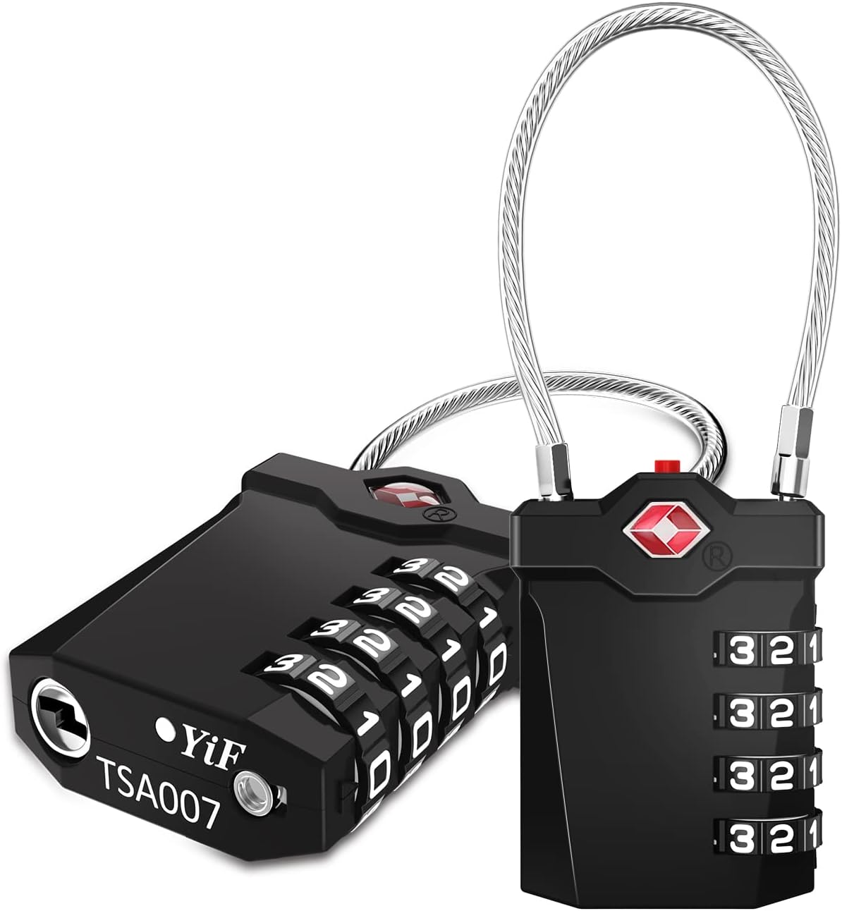 ZHEGE TSA Approved Locks for Luggage, Cable Locks with White Number, 4 Digit Combination Locks with Inspection Indicator for Suitcase, Backpack, Baggage, Code Padlocks for Locker (2 Pack, Black)