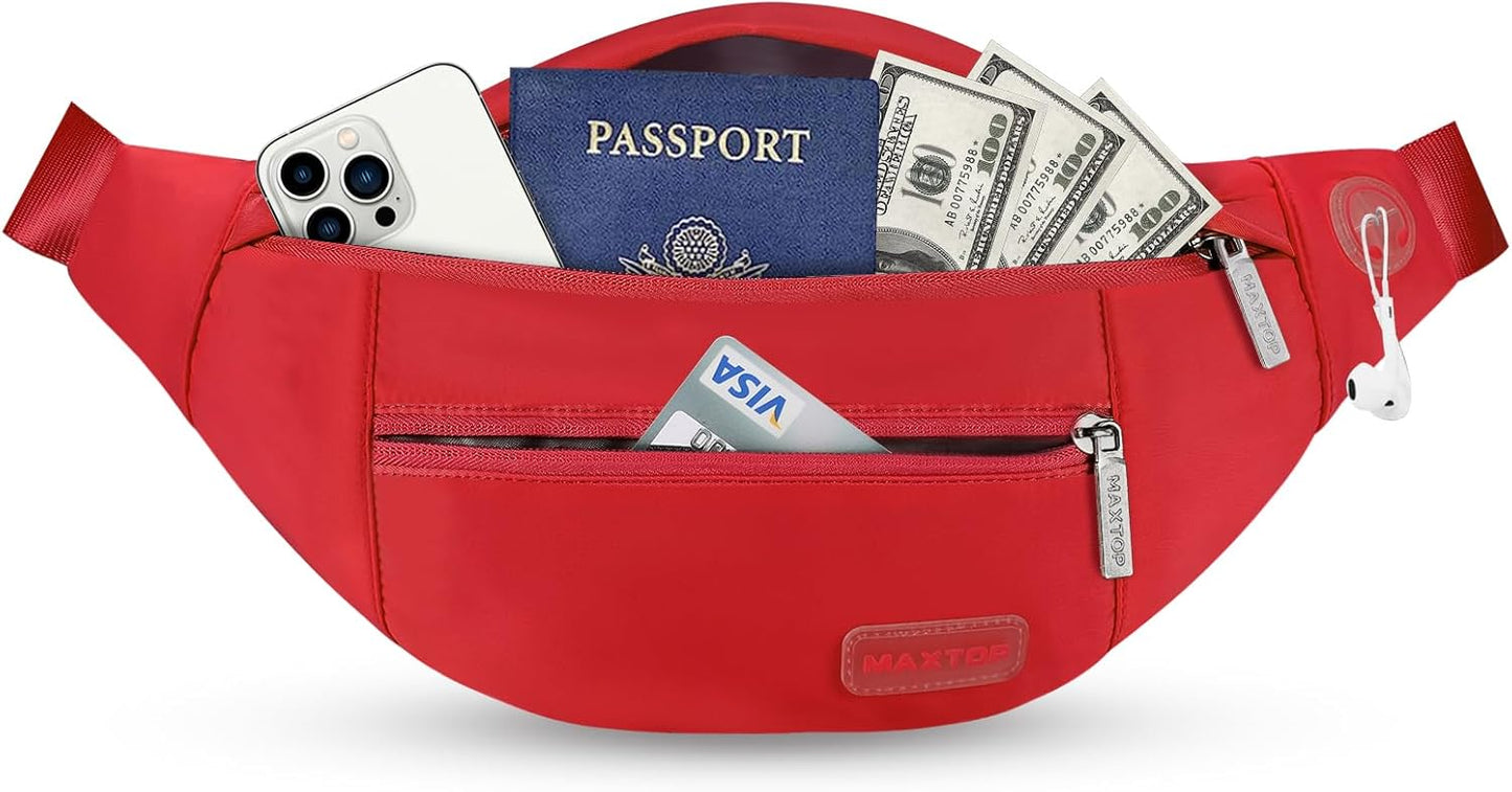 MAXTOP Large Crossbody Fanny Pack with 4-Zipper Pockets,Gifts for Enjoy Sports Festival Workout Traveling Running Casual Hands-Free Wallets Waist Pack Phone Bag Carrying All Phones