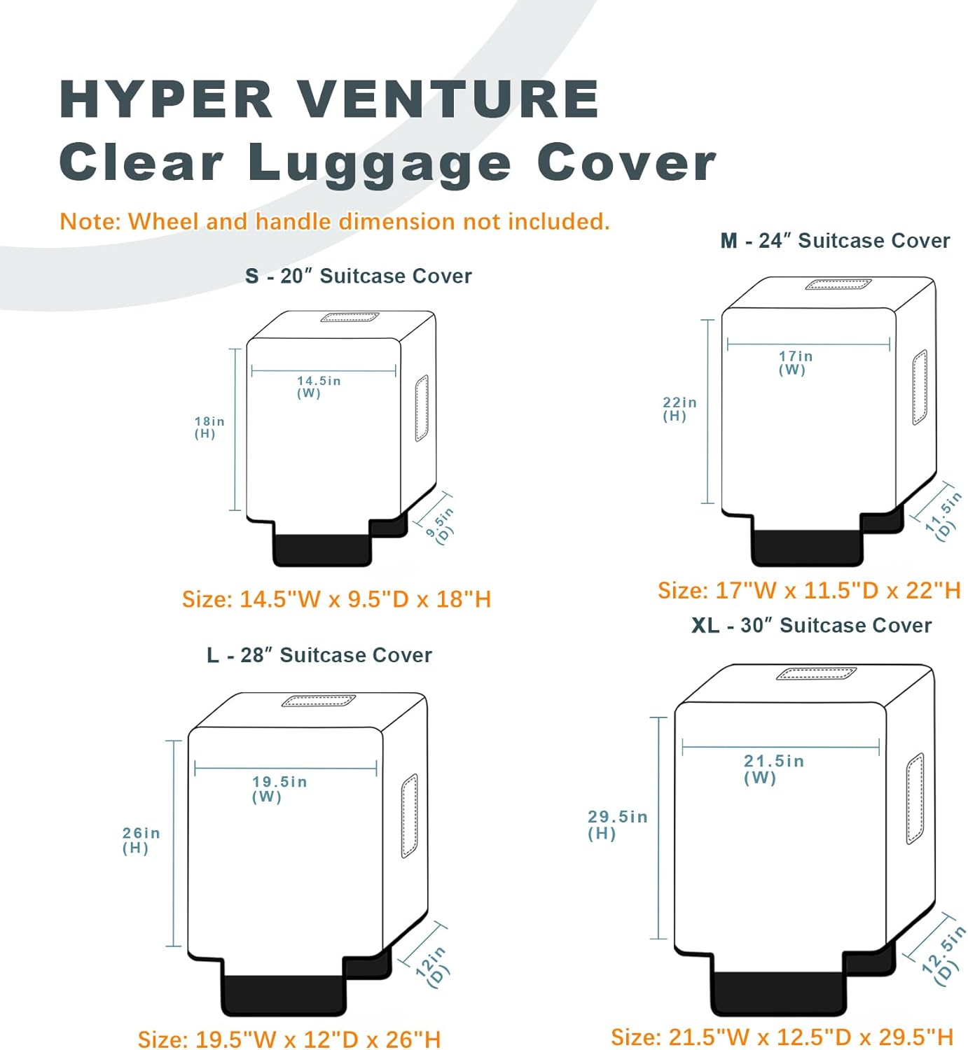 HYPER VENTURE Clear PVC Luggage Cover Full Transparent Suitcase Protector Fits 20 Inch Luggage, S