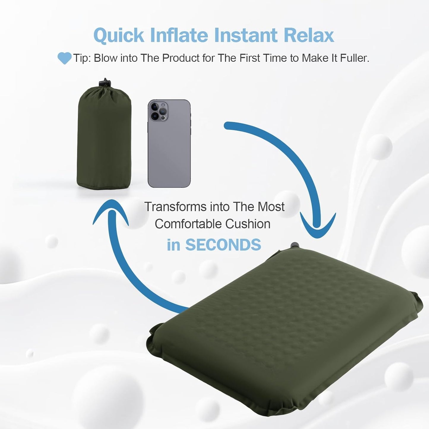 Self-Inflating Airplane Seat Cushion for Long Flights – Portable Travel Cushion Airplane Seat - Memory Foam Travel Seat Cushion Providing Pressure Relief and Premium Comfort (Olive Green)