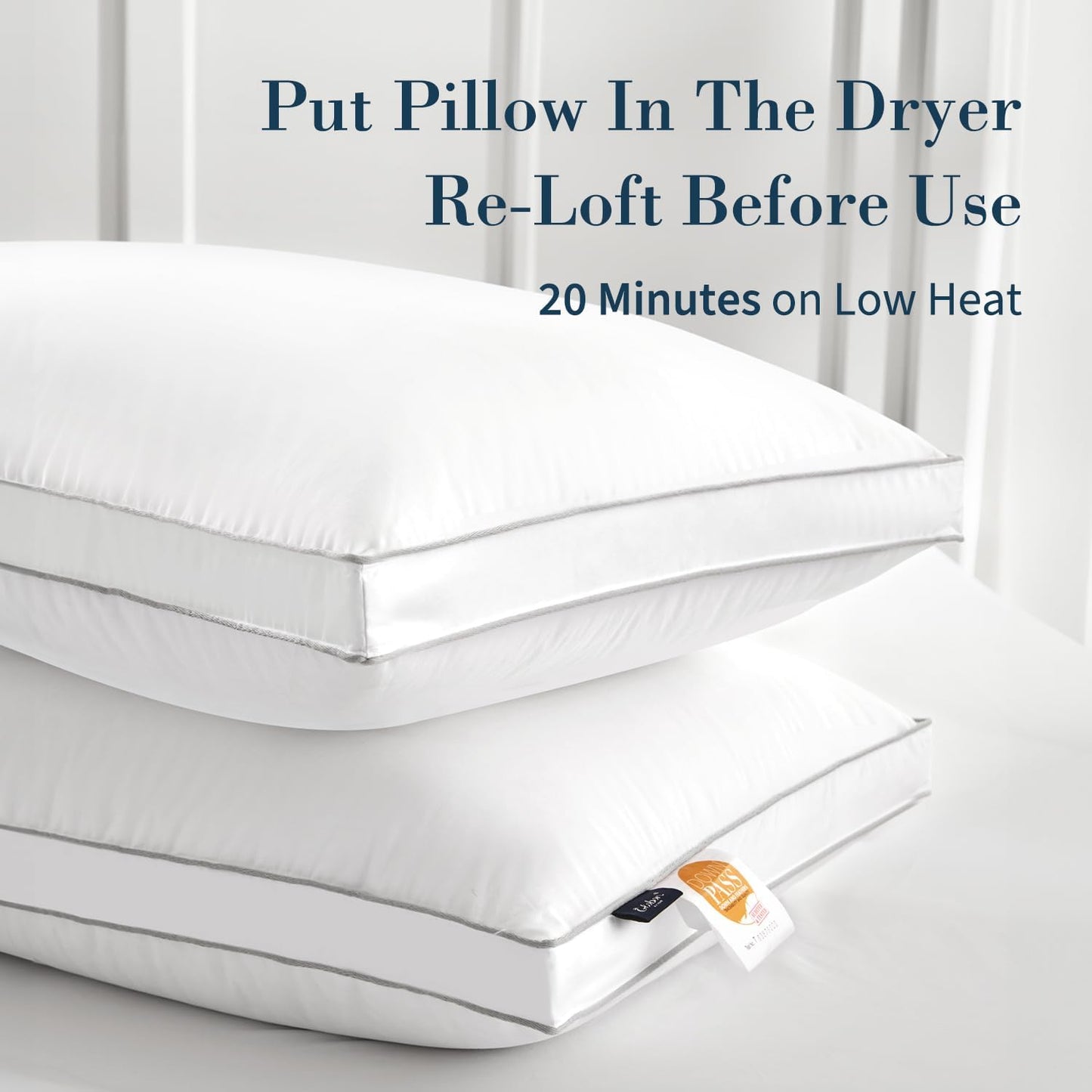 Globon Luxury Feather Down Pillow Standard Queen Size,Firm Gusseted Bed Pillows for Sleeping, Hotel Collection Fluffy Pillow, 18"X26", Pack of 1