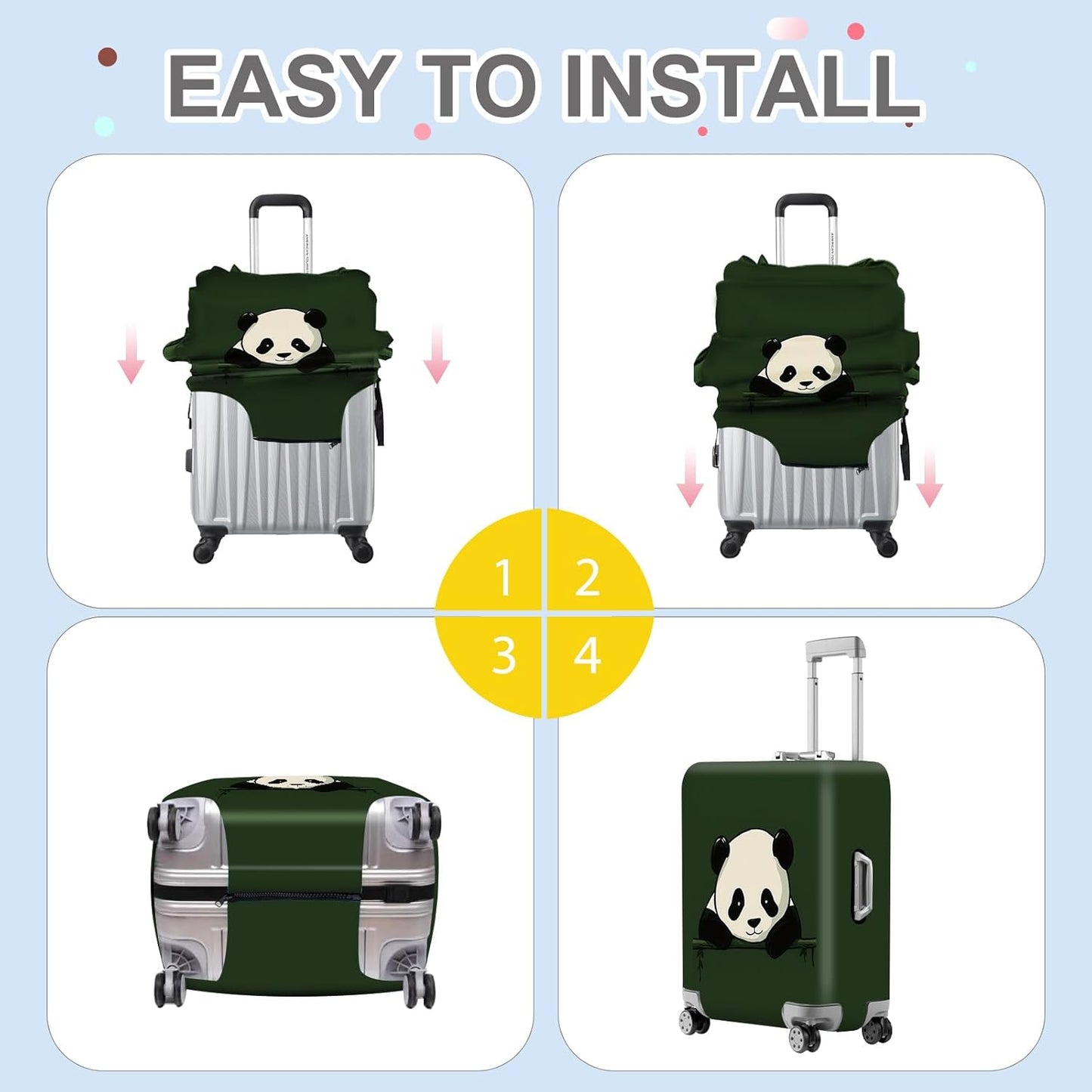 ANNA QUEEN Panda Luggage Cover, Cute Panda Design Suitcase Protector, Stretchable Washable Travel Sleeve for 32-34 Inch Luggage