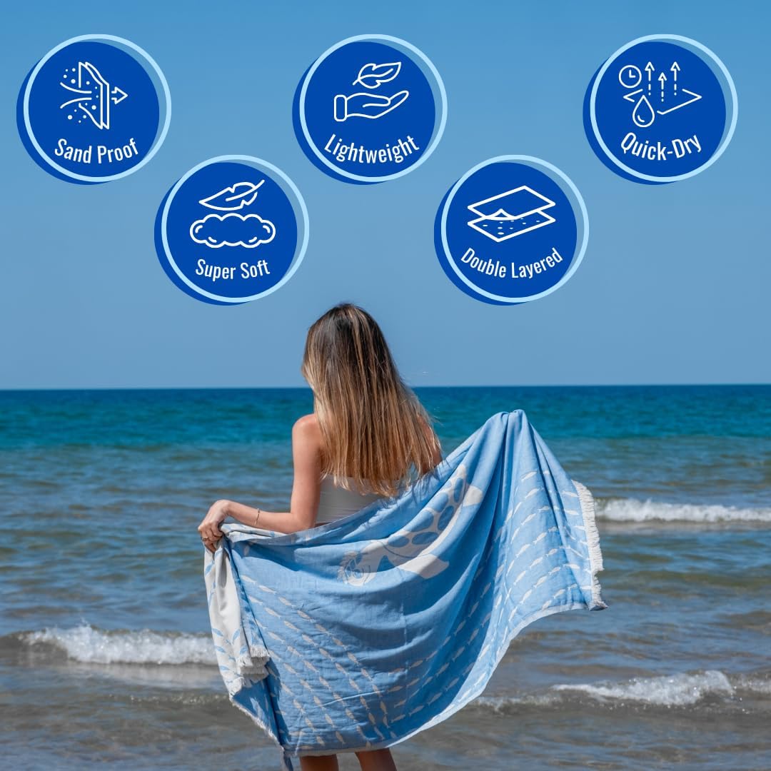 Turkish Beach Towel - 100% Organic Cotton - Soft, Quick-Dry, Sand Proof, Prewashed - Lightweight & Oversized for Beach, Pool, Yoga, Bath, Travel, Gym, Throw - Sienna (Brown)