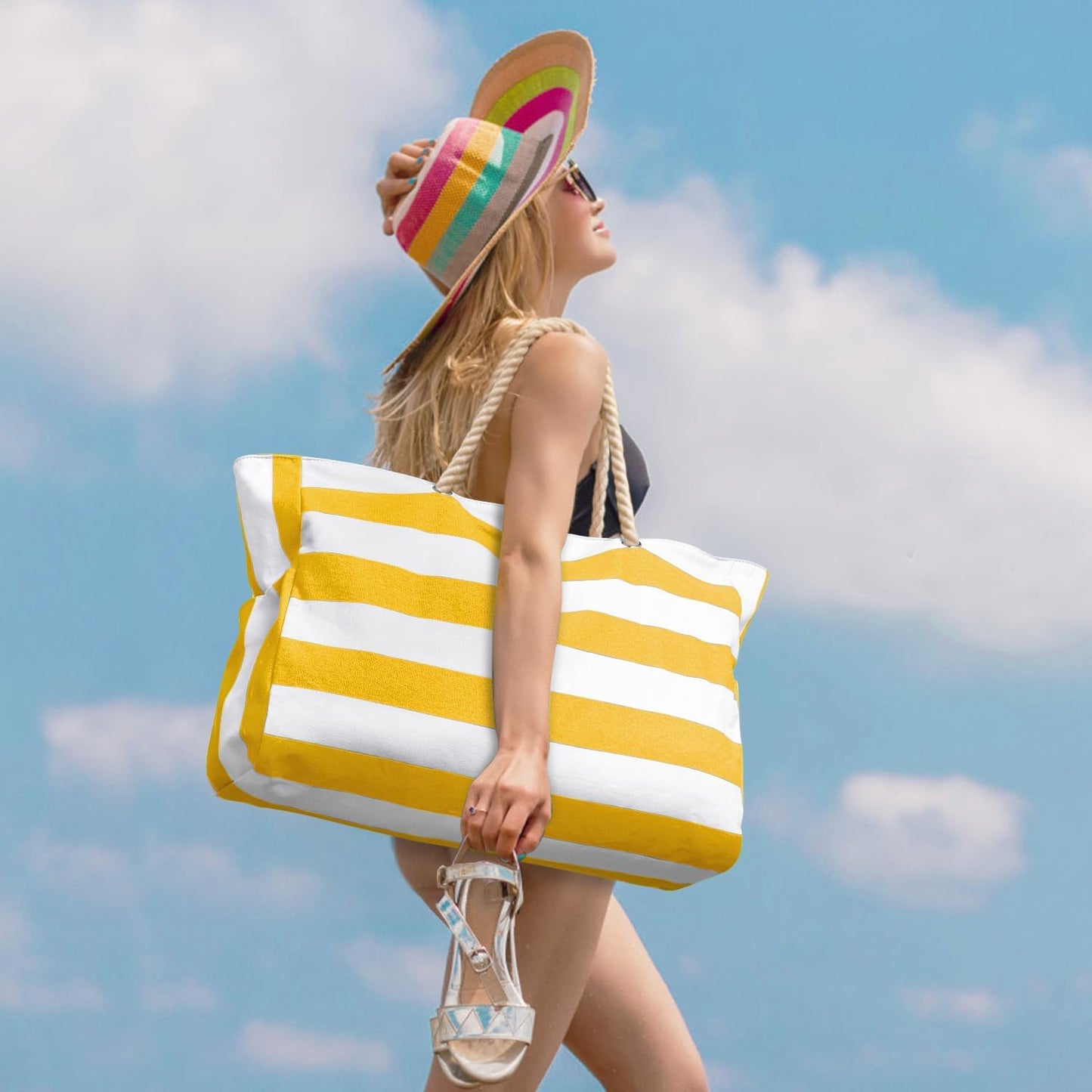 Becokan Beach Bags for Women Large Waterproof Beach Tote Bag Zipper Beach Bags Waterproof Sandproof Swim Pool Bag Large Tote