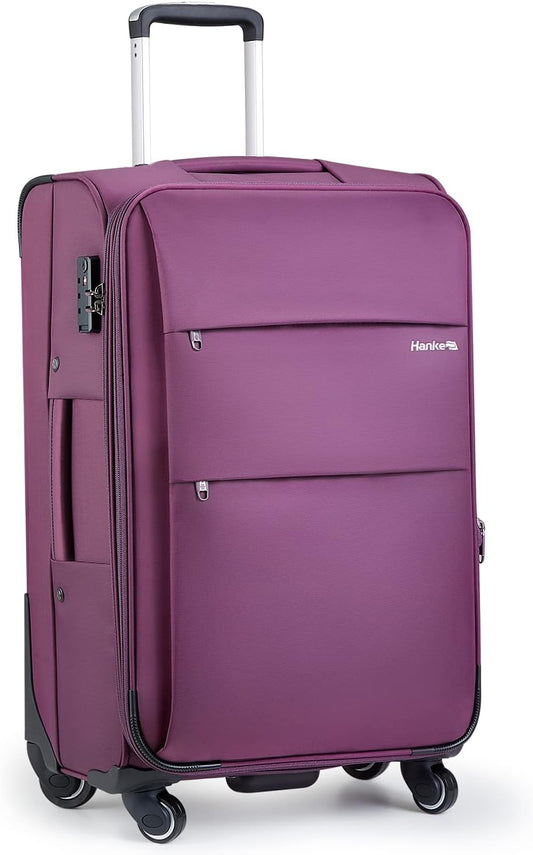 Hanke 24 Inch Expandable Luggage Large Suitcases with Wheels Softside Checked Luggage Rolling Suitcase with Lock Lightweight Travel Luggage for Men and Women 24 Inch Luggage.(Purple)