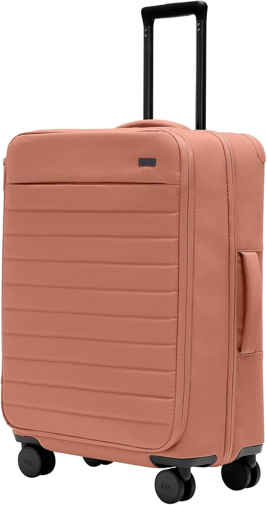 Away Softside Medium Checked Suitcase, 26 Inch Lightweight, Expandable Luggage For Men & Women, Durable Nylon Exterior, TSA Approved Lock, Ideal For Trips 1-2 Weeks, Clay Pink