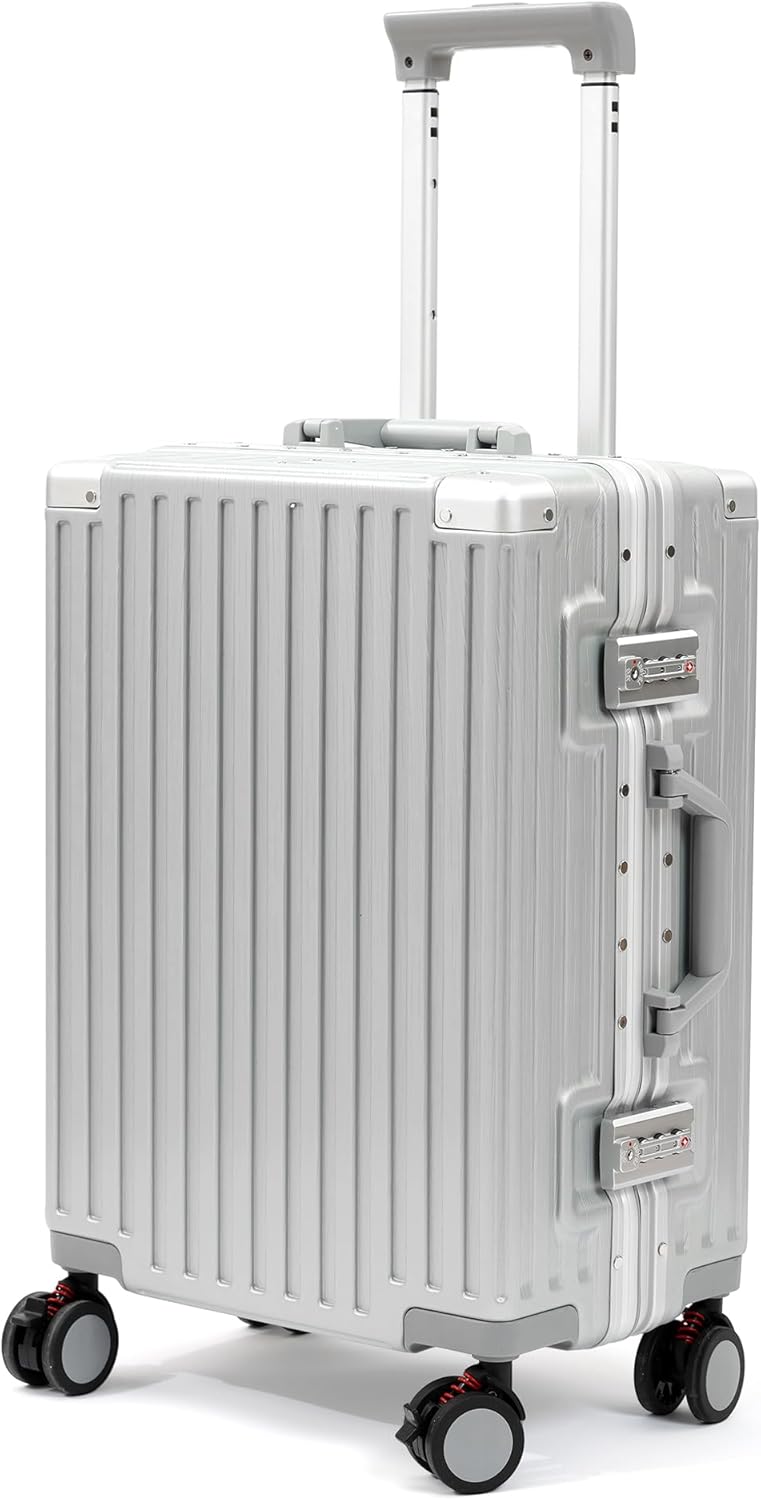 UrbanExporer 24 Inch Check In Hardside Zipperless Luggage with TSA Locks – Aluminum Frame Suitcase with Spinner Wheels, Cup Holder, Lightweight Travel Luggage for Business & Leisure Trips, Sliver