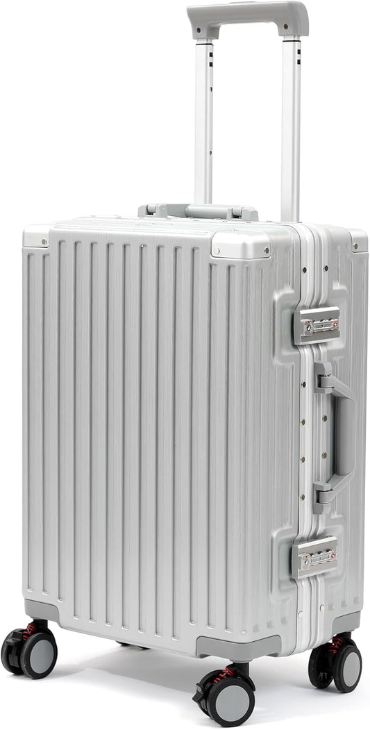 UrbanExporer 24 Inch Check In Hardside Zipperless Luggage with TSA Locks – Aluminum Frame Suitcase with Spinner Wheels, Cup Holder, Lightweight Travel Luggage for Business & Leisure Trips, Sliver