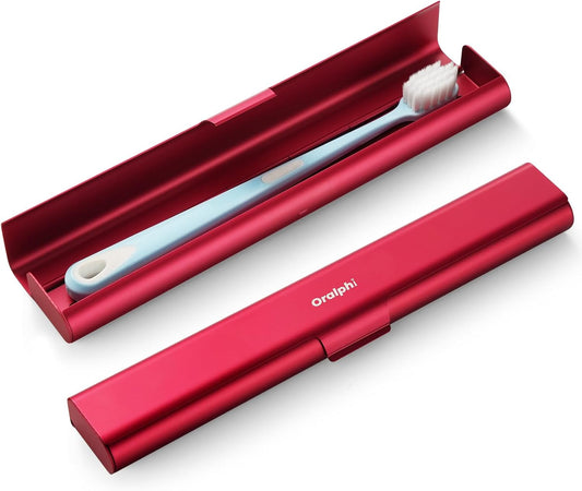 Aluminum Toothbrush Travel Case, Portable Travel Toothbrush Holder, Durable Manual Toothbrush Box Container for Traveling, Bathroom, Camping, Business Trip-Red
