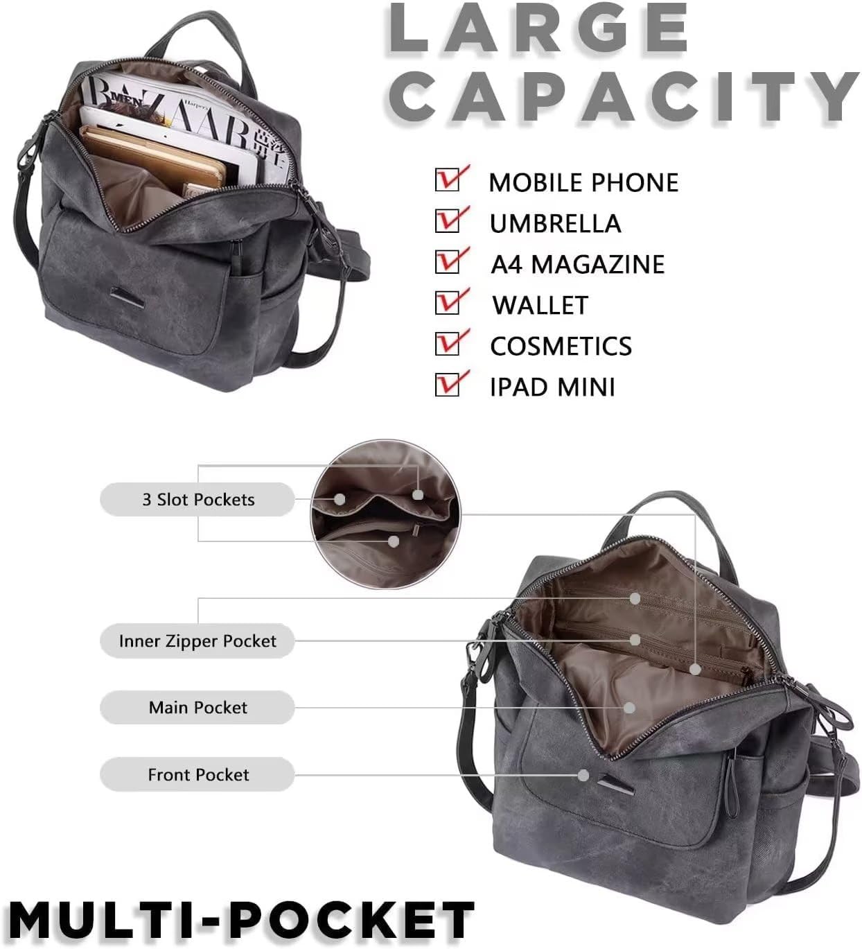 PU Leather Backpack Purse for Women Fashion Multipurpose Design Handbag Ladies Shoulder Bags Travel Backpack Blue