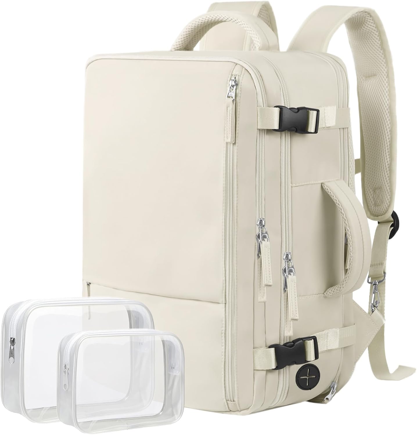 Hanples Large Travel Backpack for Women, 40L Carry on Luggage Backpack, College Laptop Backpack Airline Approved Business Work Bag Fits 17 Inch Computer for Men with 2 Toiletry Bags (Beige)