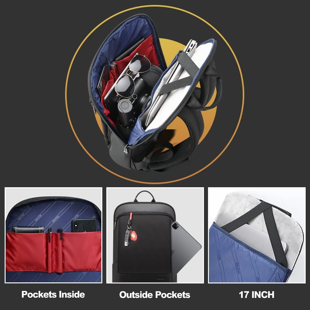 BOPAI 17 inch Super Slim Laptop Backpack Men&Women Anti Theft Backpack Waterproof College Backpack Travel Laptop Backpack for Men Business Laptop Backpack Casual Daypack for Men