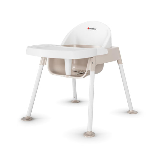 Foundations Secure Sitter 13" Feeding Chair, Stable “No Tip” Feet, 3-Point Adjustable Harness, Removable Tray, Easy to Clean, Smooth Plastic (White/Tan)