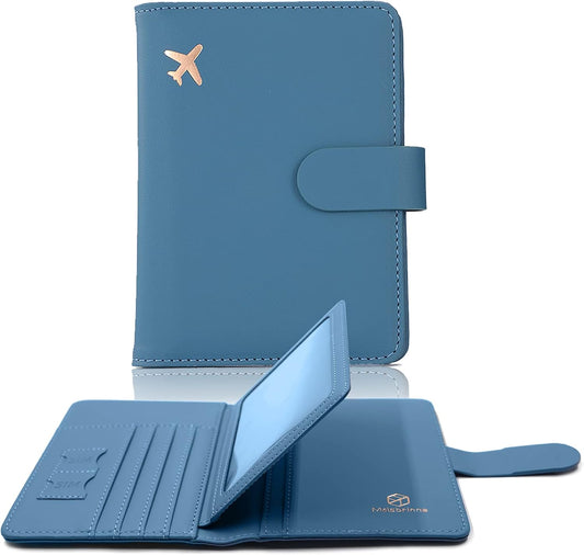 Melsbrinna Rfid Passport Holder for Travel women/Men, Cute Passport Wallet Rfid Blocking Card Slots, Rfid Passport Cover/CaseTravel Wallet, Passport Book Holder (1, Blue)