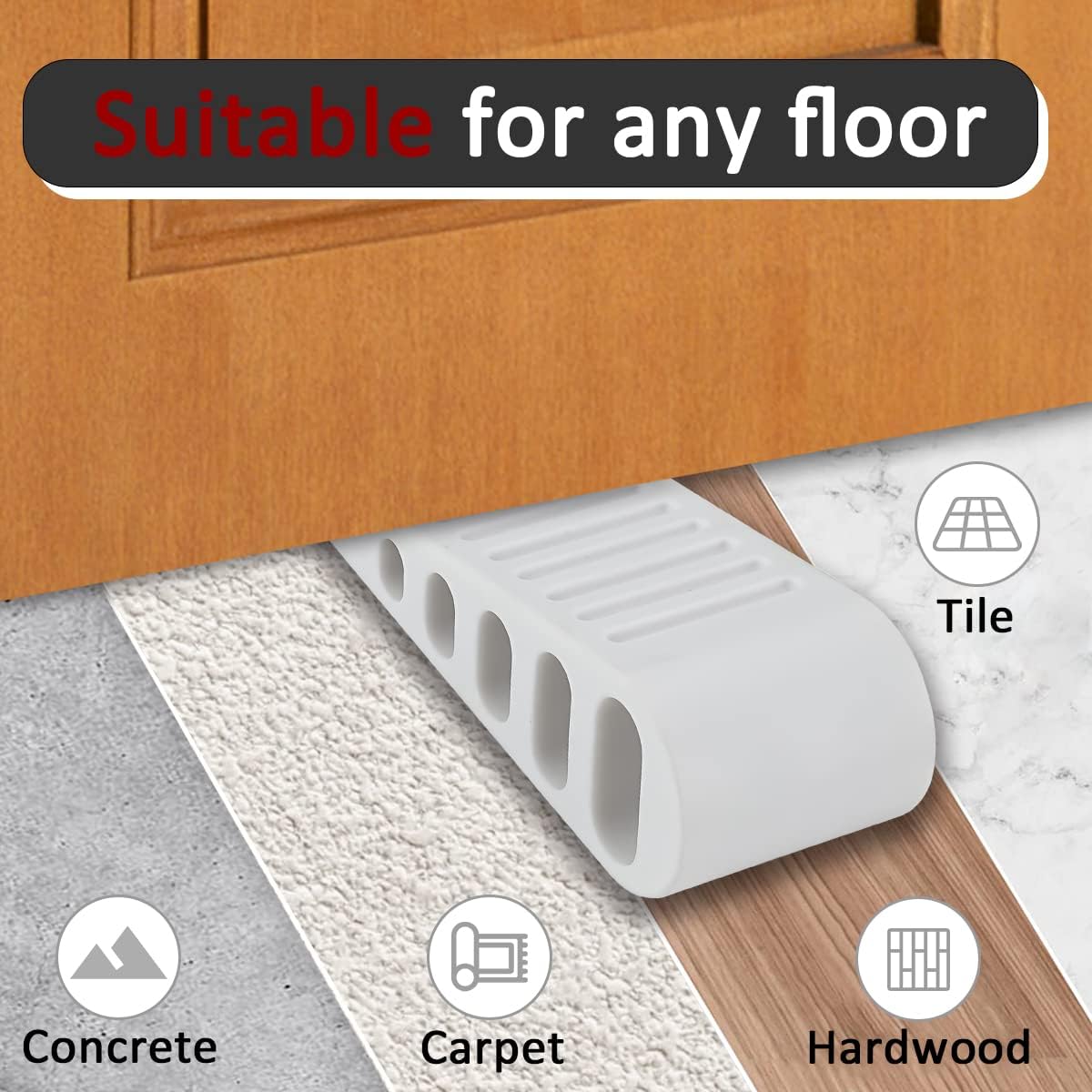 JQK Rubber Door Stopper Wedge, White 2 Pack Soft TPR Premium Door Stops for Bottom of Heavy Duty Door on Tile, Concrete, Carpet, Wooden Floor, DSB61-WH-P2