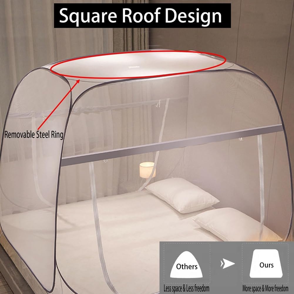 Pop-Up Mosquito Net Tent for Beds Portable Folding Canopy with Net Bottom, Fits Twin to King Size 79x71x59inch, Easy Install Wash for Baby Adults, Indoor Outdoor Use (Gray-King Bed)