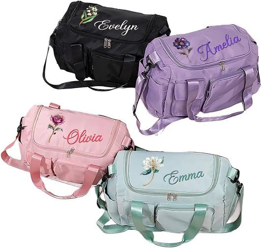 CALLIE Personalized Travel Duffle Bag for Women, Multi-Compartment Waterproof Weekender Overnight Travel Bag with Name and Shoulder Strap, Large Gym Dance Bags, Birthday Gift for Women