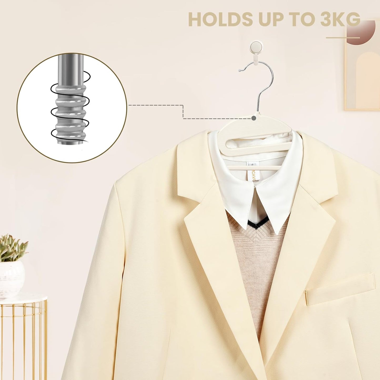 BAGAIL Plastic Hangers 50 Pack with Non-Slip Design,0.2 Inches Thick, 360°Swivel Hook Space Saving Organizer for Bedroom Closet,Shirts,Pants(Beige- S Shaped)