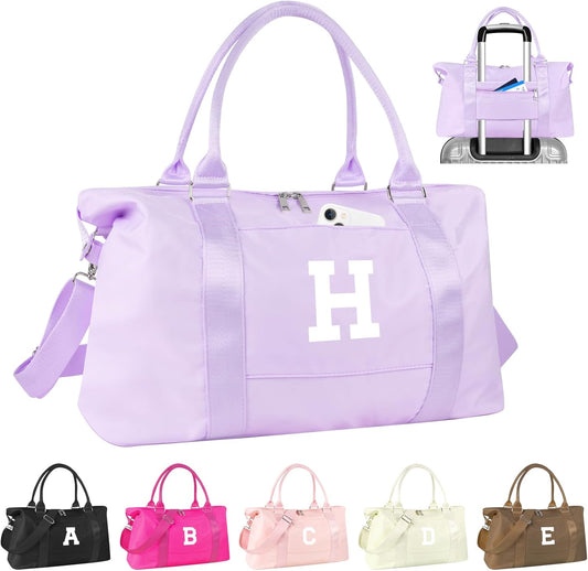 Daughter Niece Gifts for Teen Girl Kids, Initial Travel Duffel Bag Sports Gym Bag Personalized Gifts Weekender Bag，Monogram Overnight Bag Cute Dance Bag Birthday Bridesmaid Gifts for Women(Purple, H)