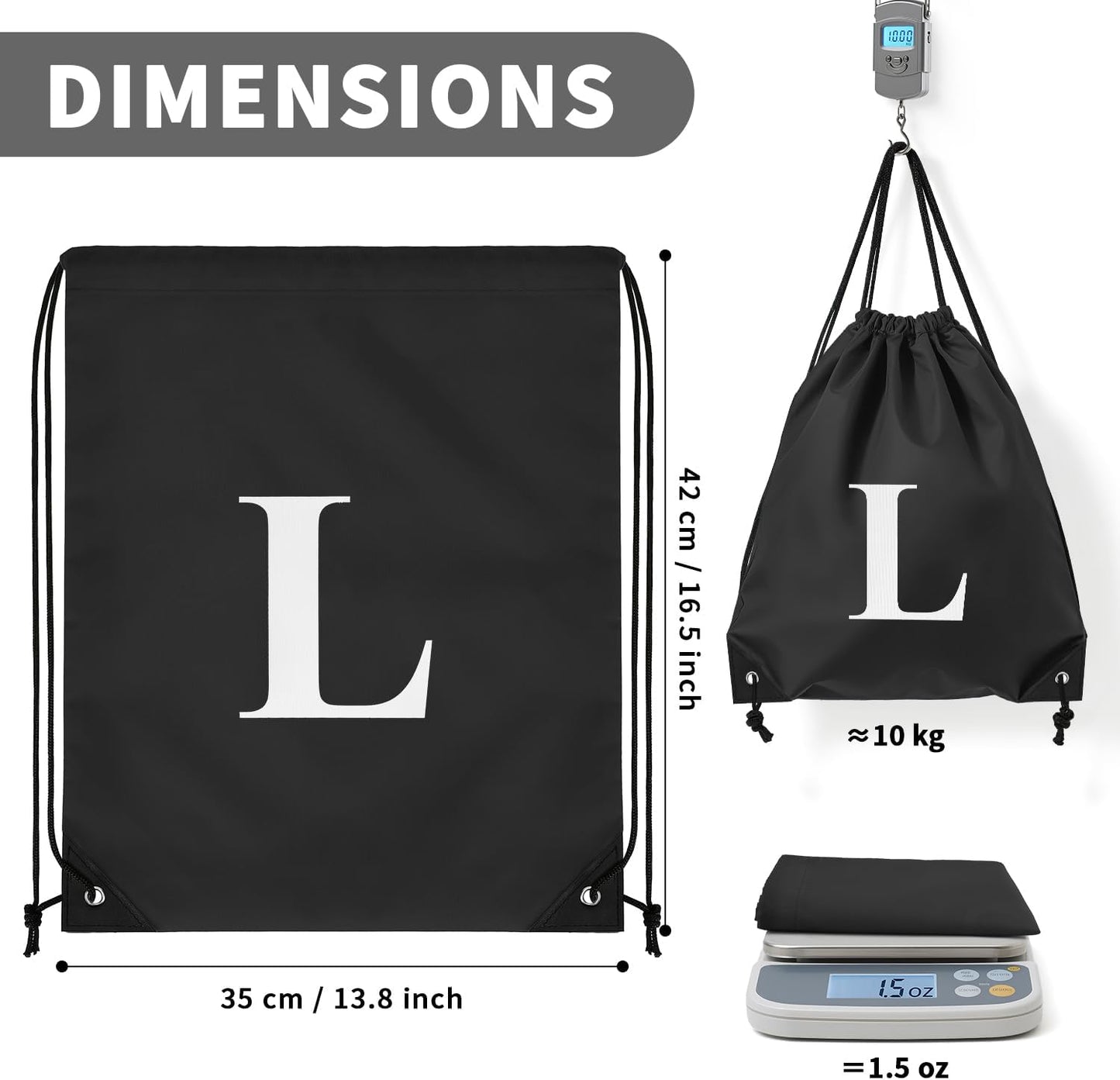 ZOMFELT 6Pcs Drawstring Backpack Drawstring Gym Bags, Foldable Draw String Backpack with Multiple Colors and Letters, Lightweight Polyester Cinch Bag for Gift, Beach, Sports, Travel, Swim (Letter L)