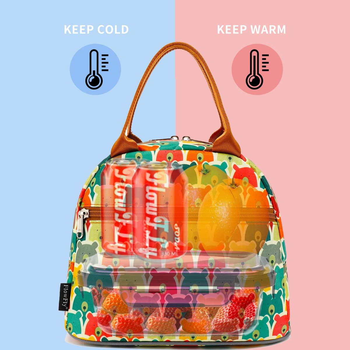 FlowFly Insulated Lunch Cooler Bag - Tote Bag Organizer for Women/Men, Bear