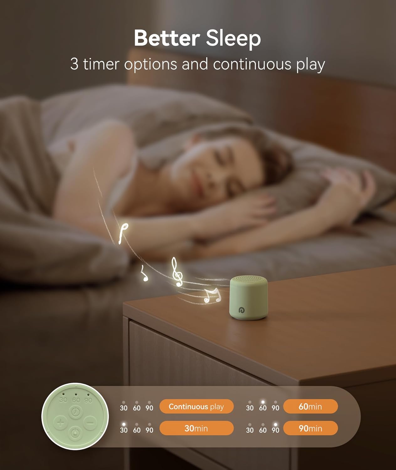 Dreamegg Sound Machine for Sleep - Portable Sound Machine Baby Adults, 16 Soothing Sounds, Timer, Travel Mini White Noise Sound Machine for On-The-go Home Baby Shower Registry Gift, Green