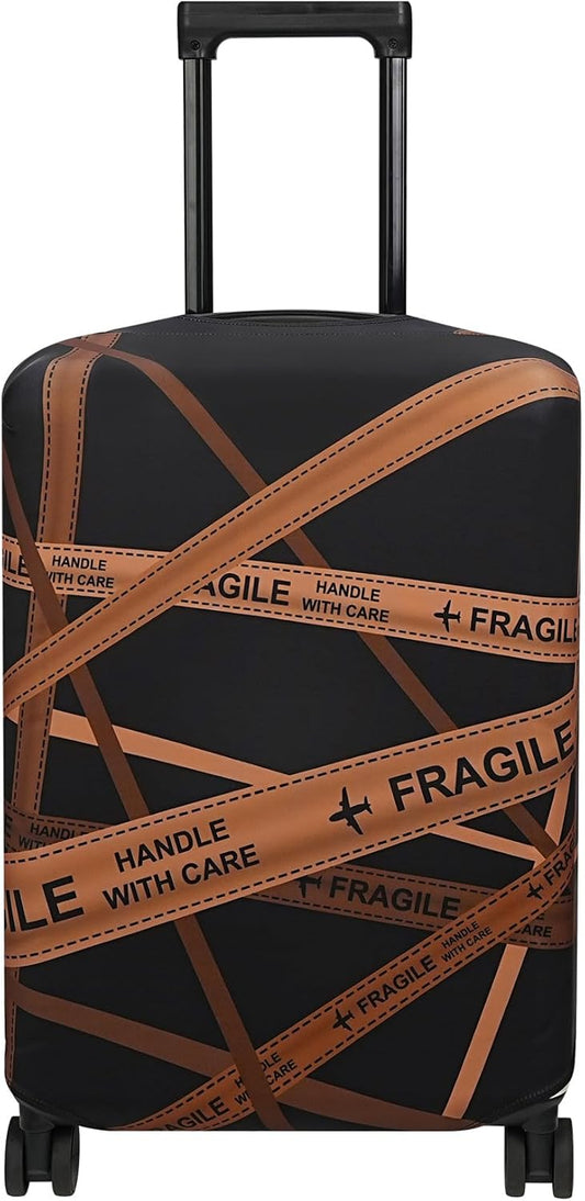 Explore Land Travel Luggage Cover Suitcase Protector Fits 23-26 Inch Case (Gold Fragile, M)
