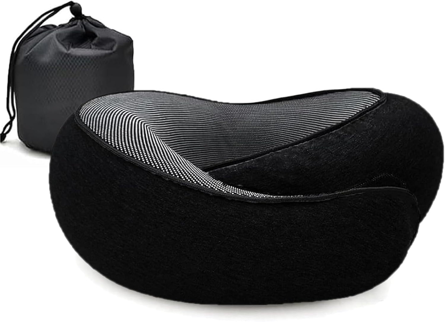 RURING Travel Pillows for Airplanes, Travel Neck Pillow Travel Pillow, Neck Pillow Airplane Memory Foam 360 Degree Support Stowable Pillows for Airplanes Offices and Cars (Black)