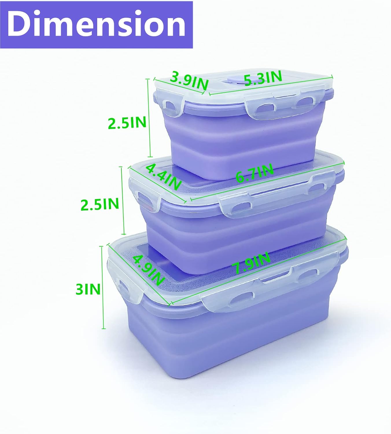 Purple Collapsible Meal Prep Containers Camping Bowls Silicone Bento Box with Airtight Plastic Lid, Microwave Safe, Portable Lunch Container, For Food Storage, Travel and Hiking, 3Pack