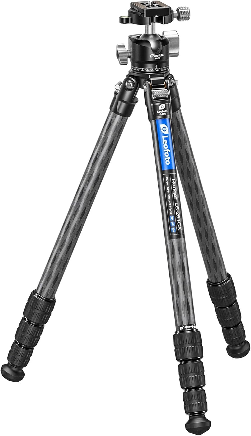 Leofoto Professional Camera Tripod, 46" Compact Carbon Fiber Tripod for DSLR Video Camcorder, 4 Leg Sections, 360° Ball Head, Max Load 8KG/18Lb (LS-254CX+LH-30)