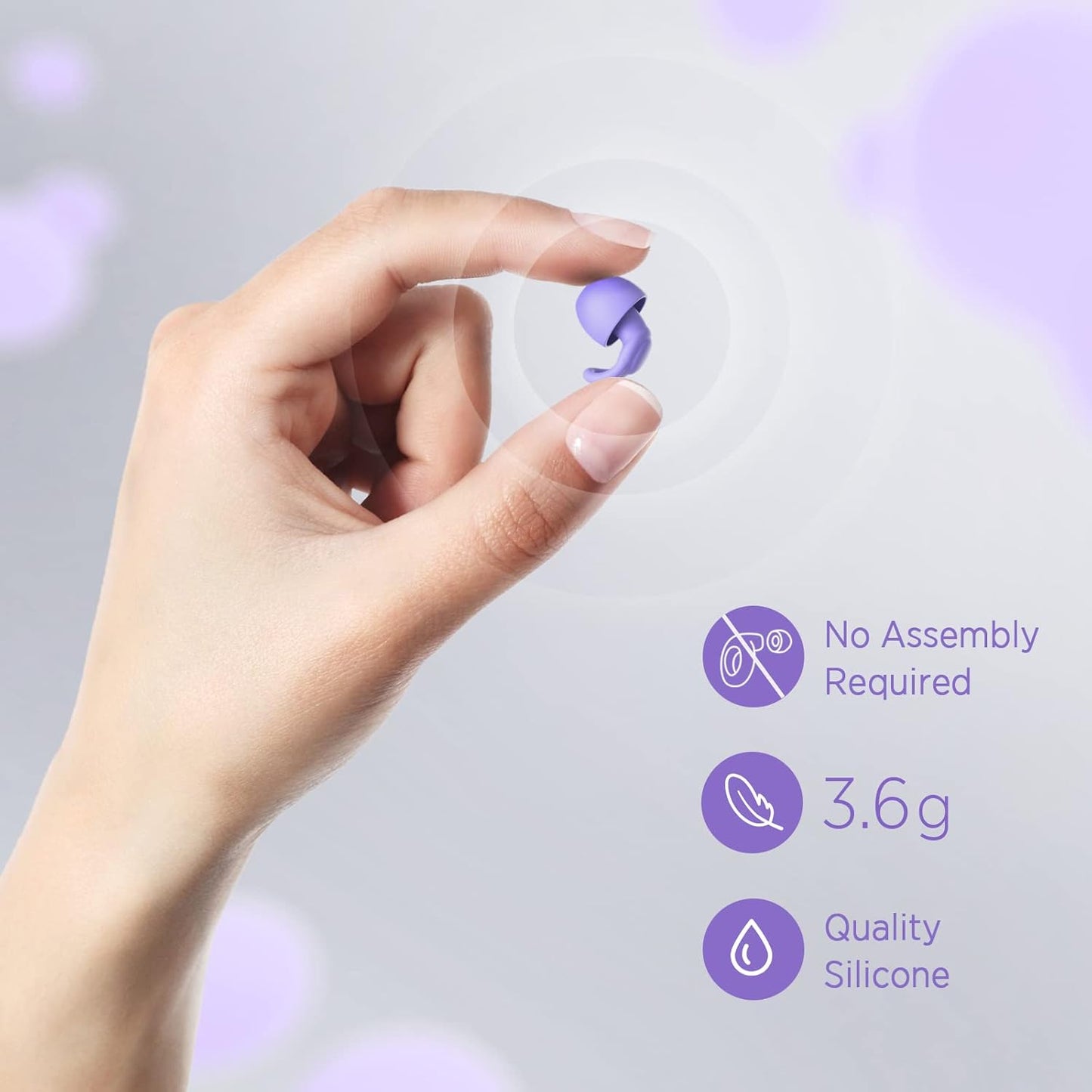 Silicone Ear Plugs for Noise Reduction - Reusable Soft Comfortable Earplugs for Sleeping,Noise Sensitivity & Flights -16 Ear Tips in XS/S/M/L, with 2 Travel Boxes - 33dB Noise Cancelling (Purple)