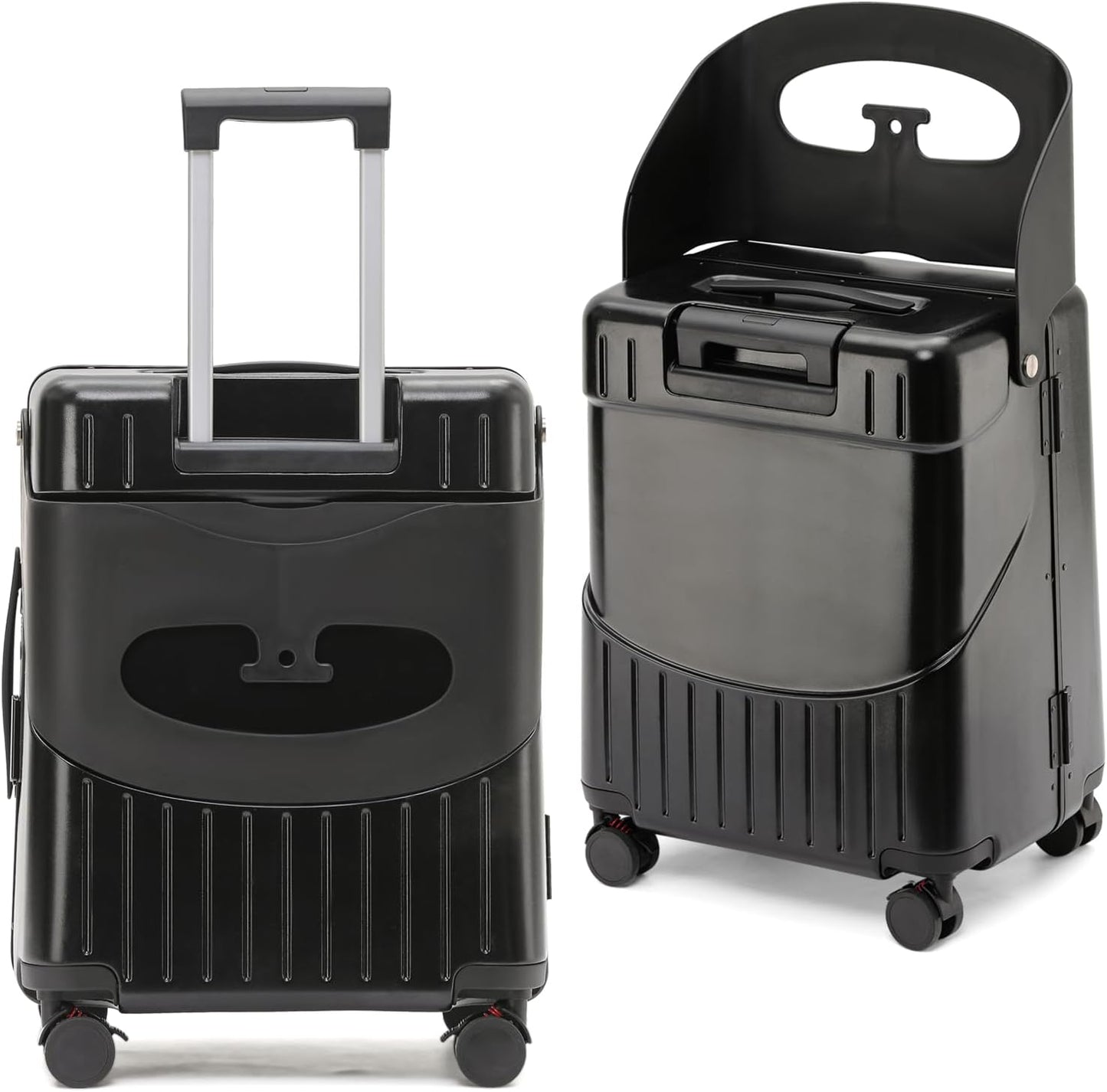 22 Inch TSA Lock Luggage with Seat for Adults and Kids,Check in Lockable Spinner Wheels Suitcase with Belt and Cover (TSA Luggage with Seat Black)