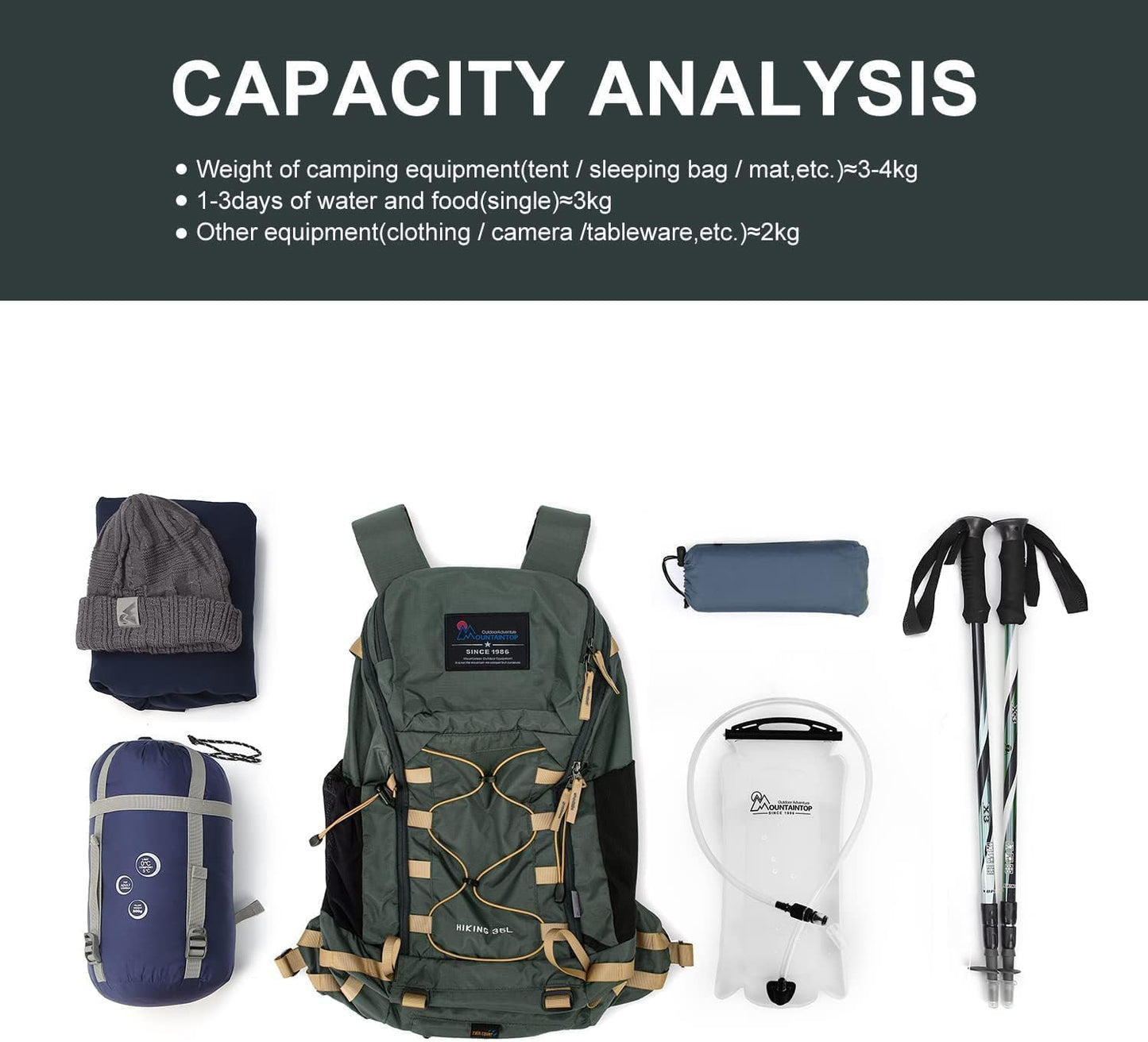 MOUNTAINTOP Hiking Backpack 35L Travel Backpack Lightweight Daypack for Men&Women Outdoor Camping